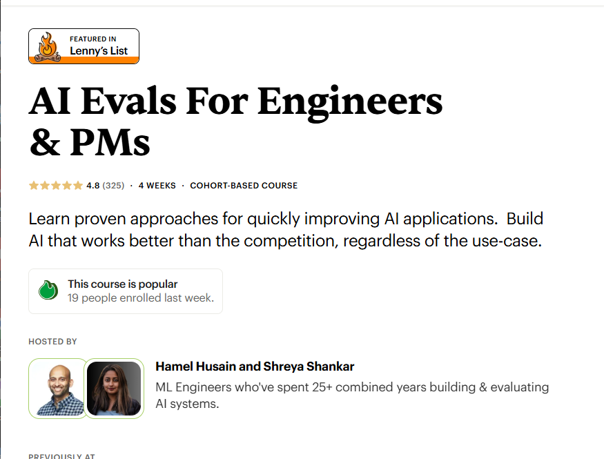 Master AI evaluation skills with Hamel Husain and Shreya Shankar’s course designed for engineers & PMs. Learn, apply, and excel in AI product building.